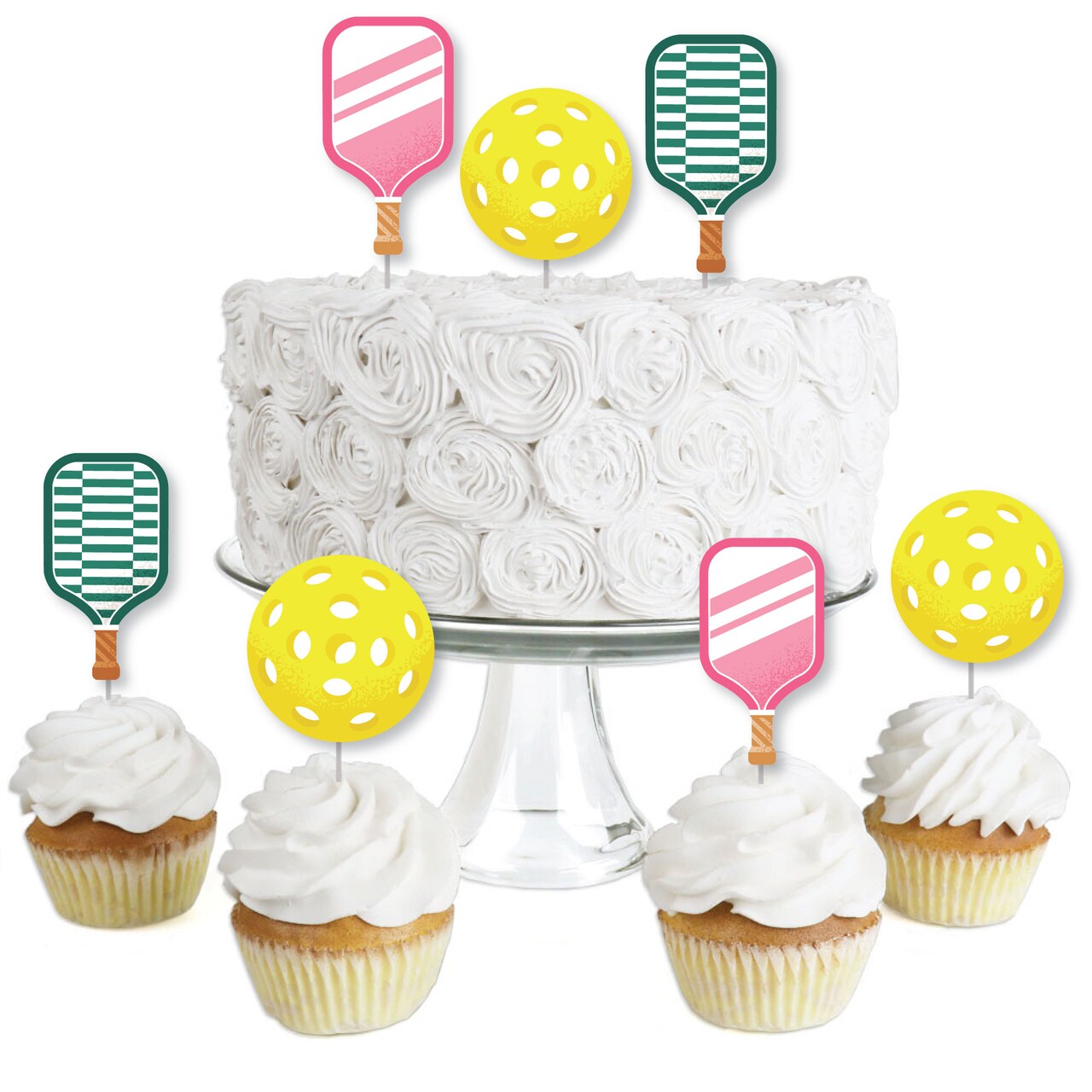 Big Dot of Happiness Pink Pickleball - Dessert Cupcake Toppers - Country Club Party Clear Treat Picks - Set of 24